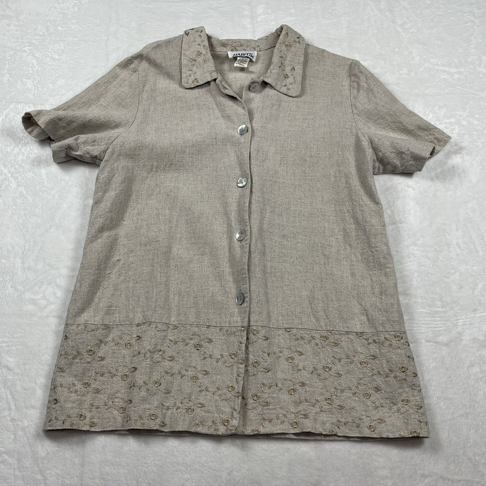 Habits Womens Sz 12 Linen Blend Button Up Short Sleeve Vacation Beach Coastal
